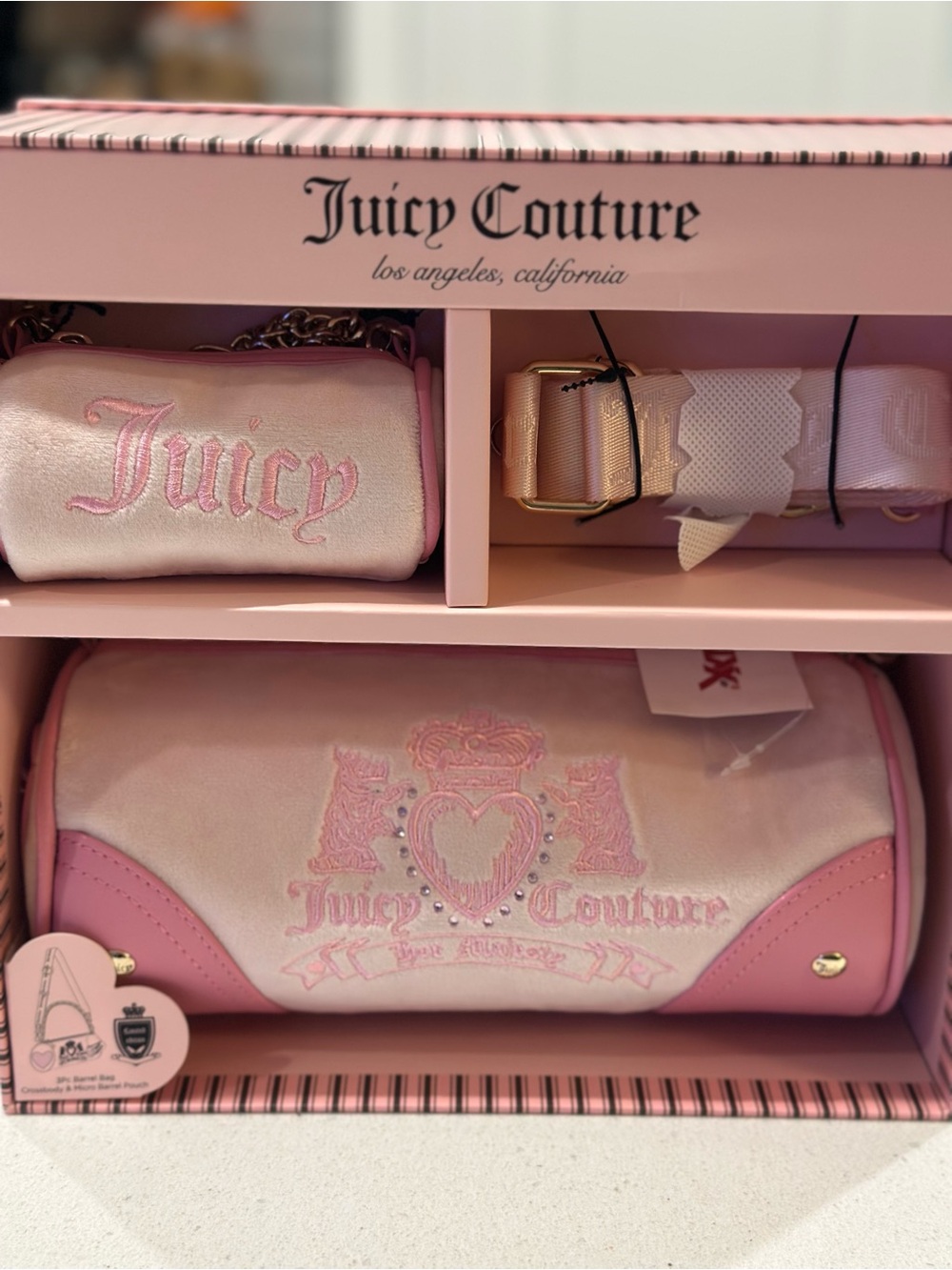 New Viral Pink Juicy Couture Barrel Bag Set with Strap & Mini Pouch - Picture 3 of 4